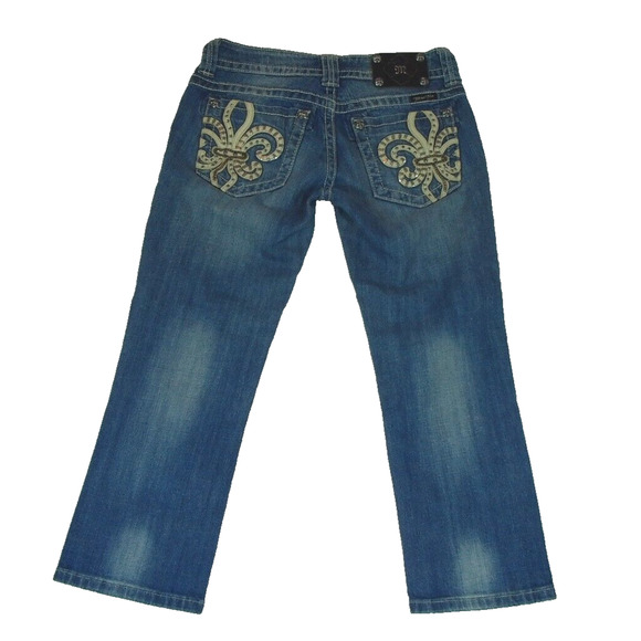 Miss Me‎ Jeans JP6048P5 Fleur De Lis Capri Rhinestone Jeans Medium Wash Size 27 - Picture 9 of 15